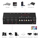 RuiPuo 5In to 1Out HDMI/AV Switch (Including 2 AV Inputs and 3 HDMI 2.0 Inputs) RCA to HDMI Converter, HDMI Switcher Support 4K and 3D for PS1/2/3/4/5, N64, SNES, Switch, DVD, Roku etc.