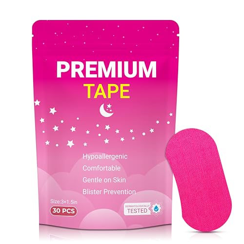30 Pcs Pink Premium Strip Tapes Hypoallergenic Painless Removal Tape, Strong Adhesive Tape Multi-Functional Suitable for Sleeping, Books, Bowling, Heel