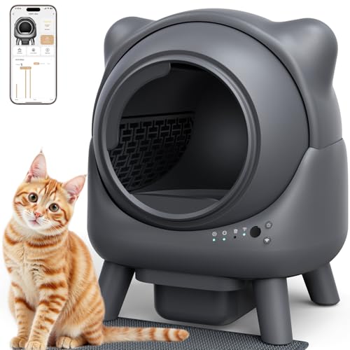 Self Cleaning Litter Box, Automatic Litter Box, FEELNEEDY Odor Control, Cat Ears Design, 65L APP Real-Time Monitor, Cat Litter-Robot for Multiple Cats, Safety Sensors, with 1 Trash Bag