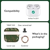 TATOFY Case Cover for AirPods Pro 2019,Stylish AirPods Pro Case for Women Girls, Flower Patterns Protective Hard Case with Clip (Golden Green)