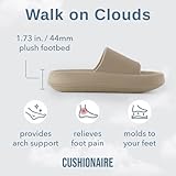 CUSHIONAIRE Feather Slides – Comfortable Cloud Cushion House Slippers for Women, Indoor Outdoor EVA Foam Foot Spa Shower Shoes, Non-Slip Arch Support, PUTTY 10