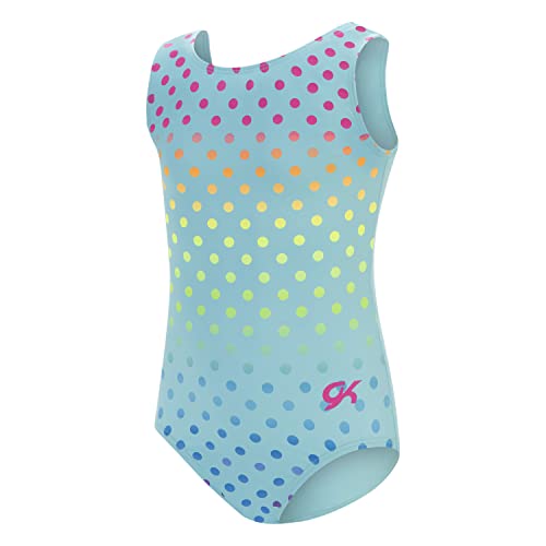 GK Stars Gymnastics & Dance Leotard for Girls and Toddlers - Activewear One Piece Outfit in Fun Colorful Prints (Child Medium, Polka Dot Party)