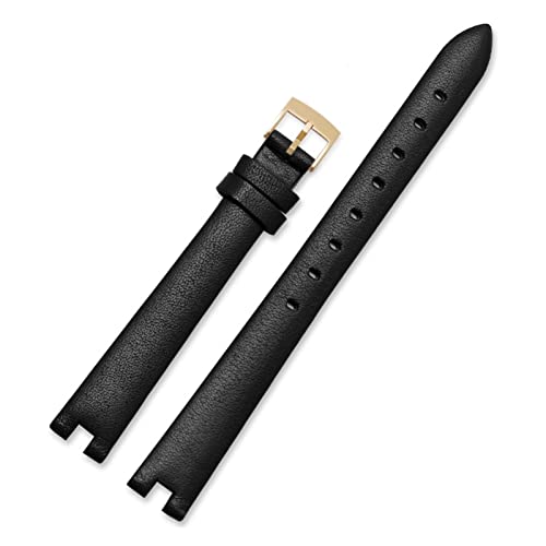 CYUIOTER CAREG Watch Band Compatible With Gucci Ya141501 Ya141401 Series Women's Notch Watch Bracelet GC Leather Watch Strap 12 14mm Durable (Color : Black Gold, Size : 14mm)
