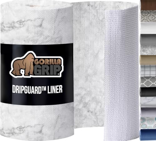 GORILLA GRIP DripGuard Drawer and Shelf Liner for Cabinet, Slip Resistant Non Adhesive Protection for Kitchen, BPA Free Smooth Surface Plastic Liners for Cabinets, Bathroom Drawers, 12x240 Inch Marble