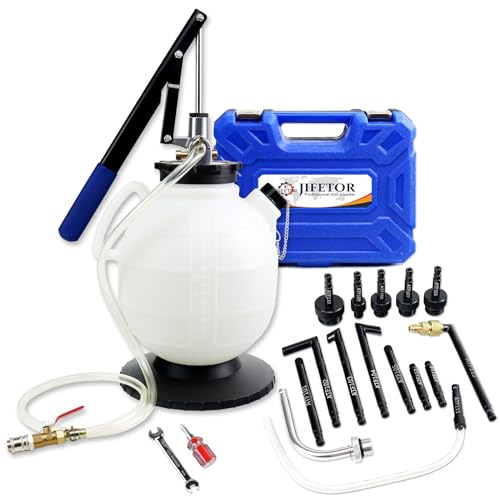 JIFETOR Transmission Fluid Refill Pump ATF Transfer Tool Kit, Manual Gearbox Oil Filler Set with 7.5L Oil Filling Can Dispenser 15PCS ATF Adapters Compatible with Ford Audi Mercedes Benz VW BMW