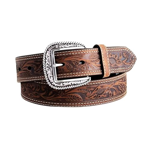 ARIAT Men's Floral Stamped Leather Belt, Brown, 38