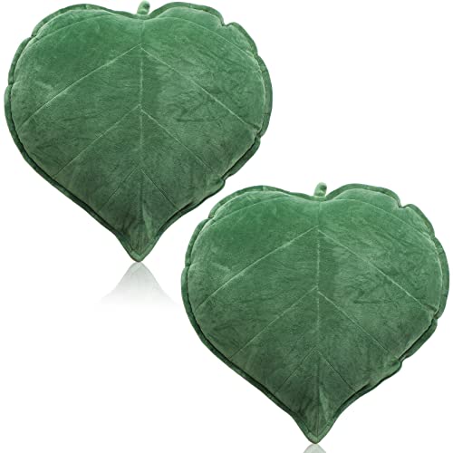 2 Pieces Leaf Shaped Throw Pillow Cushion 16 x 16 Inch 3D Leaf Shaped Throw Pillow Leaves Sofa Throw Pillow Cushion Plant Pillow Home Decoration for Car Bedroom Sofa Couch Living Room (Dark Green)