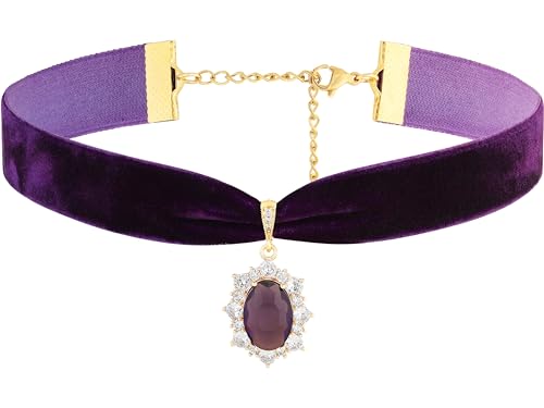 Sacina Purple Rhinestone Victorian Choker, Velvet Chocker, Gothic Goth Choker, Vintage Necklace, Halloween Christmas Jewelry Gifts for Women