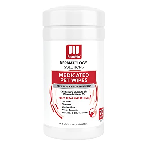 Nootie Medicated Dog Wipes, 2% Chlorhexidine and 2% Miconazole Formulated Pet Wipes for Dogs and Cats - 5"x 6" Size XL Wipes - 70 Count - Sold in Over 10,000 Vet Clinics and Pet Stores Worldwide