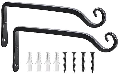 FEED GARDEN Wall Hook Hanging Plant Bracket 10 Inch 2 Pack, Hand-Forged Plant Hanger for Hanging Bird Feeders, Wind Chimes, Flower Baskets, Yoga Mat, Indoor/Outdoor Use, Black