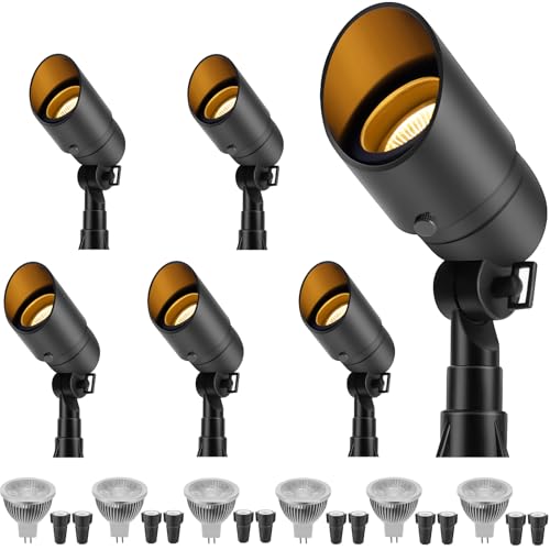 Gardencoin Low Voltage Landscape Spotlight, 12V LED Outdoor Landscape Lighting, Landscape Spot Lights Wired for Garden and Yard, Aluminum Up Lighting Fixture with 5W MR16 Replaceable Bulb (6 Pack)