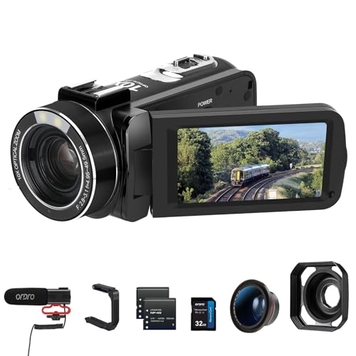 ORDRO 4K Optical Video Camera Autofocus Digital Camera for YouTube 3.0“ IPS Touch Screen Video Camcorder Camera Recorder 4k Vlogging Camera for Photography with Card 2 Batteries (Black)