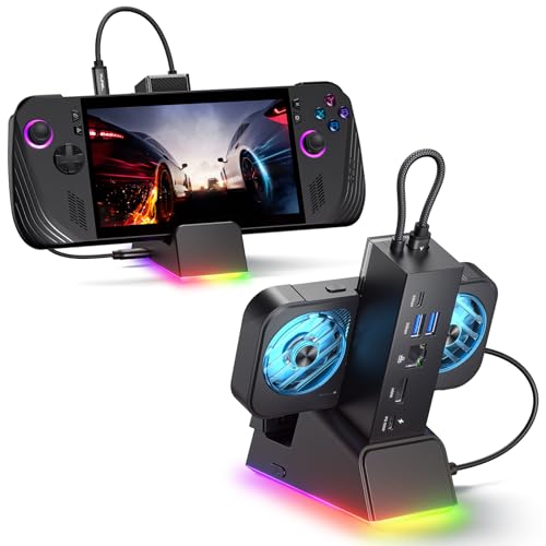 JSAUX Docking Station for ROG Ally X/ROG Ally/Steam Deck/Legion Go, 7-in-1 ROG Ally X Dock with RGB Cooling Fan, HDMI 4K@120Hz, Gigabit Ethernet, Dual USB & USB C 3.0, 100W PD Charging - HB0705