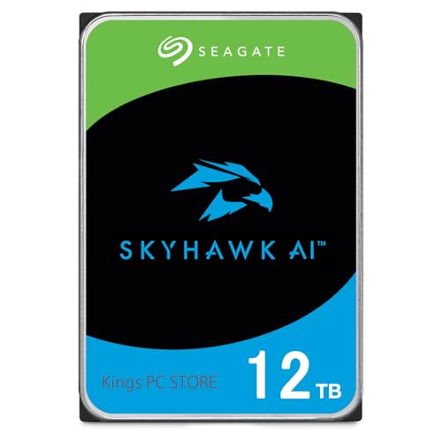 Seagate Skyhawk AI 12tb HDD 3.5 Inch SATA 6Gb/s 7200PRM 256MB Cache for NAS Internal Hard Drive for DVR NVR Security Camera System AI Application Optimization (Renewed)