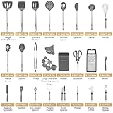 Kitchen Utensil Set-Silicone Cooking Utensils-33 Kitchen Gadgets & Spoons for Nonstick Cookware-Silicone and Stainless Steel Spatula Set-Best Kitchen Tools, Useful Pots (Grey)