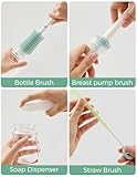 Momcozy Bottle Brush Set - Baby Bottle Cleaner Kit with Silicone Brush, Nipple Brush, Straw Brush, Soap Dispenser, Drying Rack - 7 in 1 Bottle Cleaning Tool for Home and Travel, Green