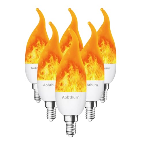 aobthurn Flame Light Bulbs, 3 Modes LED Flame Effect Light Bulb, E12 Base Flickering Light Bulb with Gravity Sensor, Flickering Light Bulbs Halloween Home Party (6 Pack-E12)