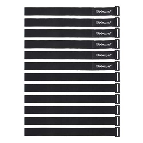 12 Pack 1 x 24 Inches Hook and Loop Reusable Fastening Cable Tie Down Straps by Wisdompro - Reusable, Durable Functional Cinch Strap to Keep Your Home, Office, Workspace from Tangled Messes of Cords