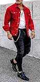 CHARTOU Men's Denim Jacket Casual Regular Fit Button Down Long Sleeve Jean Trucker Jacket (Large, Red)