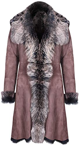 Ladies Brown Women's Real Toscana Sheepskin Leather Suede Jacket Trench Coat 2XL