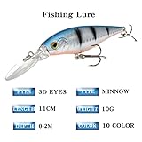 QAZWSXED LESANGBAIHUODIAN 1PCS Colorful Stripe Pattern 11cm 10.5g Hard Bait Minnow Streak Fishing Lures Bass Fresh Water Hook Diving Perch Wobbler Fish (Color : NO6)