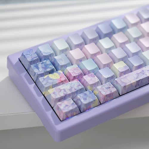 TIMSEKER 130 Keys Cherry Profile Shine Through Purple Keycaps Set, Custom Side Print PBT Keycaps, Backlit Five Side Dye Sub Keycaps for Cherry Mx Switches ANSI/ISO Mechanical Gaming Keyboard