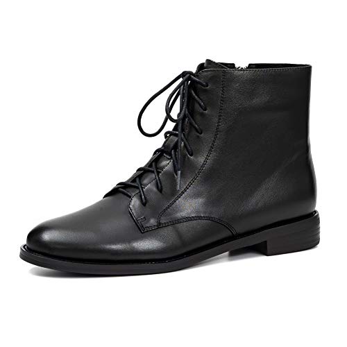 ONEENO Women's Lace-up Black Leather Ankle Boots 8.5 M US
