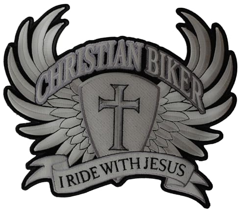 Christian Biker I Ride with Jesus Patch, Large Christian Back Patches