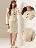 Allegra K Suit Set for Women's 2 Piece Outfits Tweed Peplum Collarless Blazer Jacket and Skirt Sets Large Beige