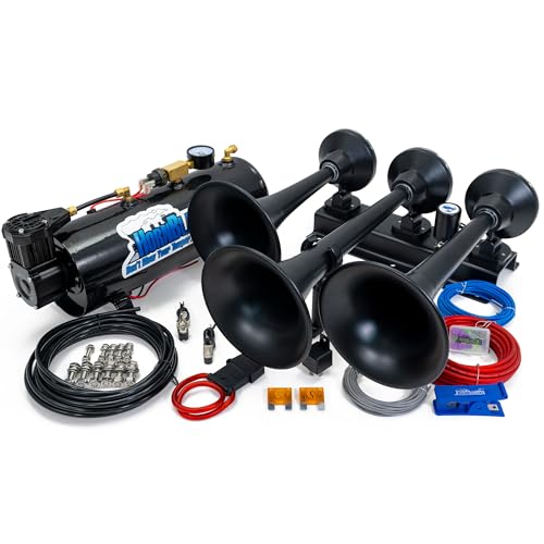 HornBlasters Flatlaw 3-Liter Train Horn Kit, All-In-One Air System - Easy Install - Big Sound