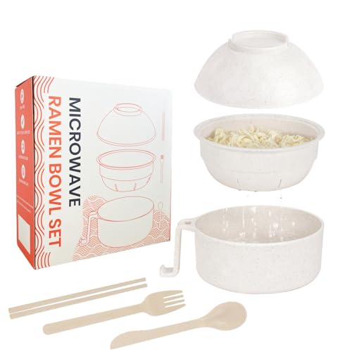 RORBAM Microwave Ramen Cooker,Ramen Bowl Set,Noodle Bowl With Chopsticks and Spoon,College Dorm Room Essentials for Girls for Boys, Apartment Essentials, Dishwasher-Safe,BPA-Free. (white)