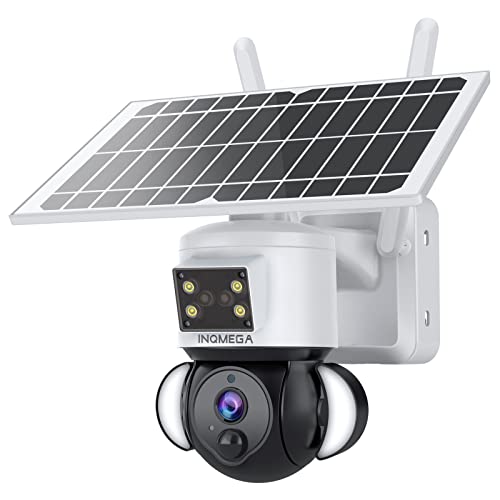 INQMEGA Solar Security Cameras Tuya Smart,3MP FHD WiFi 360° View 15000mAh Solar Powered Cameras for Home,PIR Motion Sensor Flood Light with Siren,Two-Way Audio,Color Night Vision,TUYA Smart Life