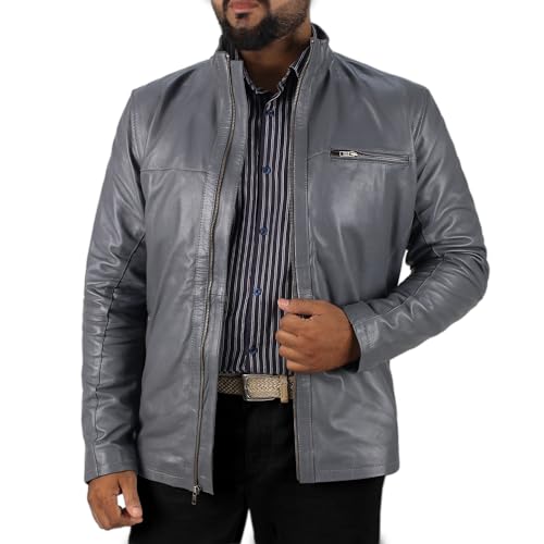 Laverapelle Men's Genuine Lambskin Leather Jacket (Gray, Large, Polyester Lining) - 1501135