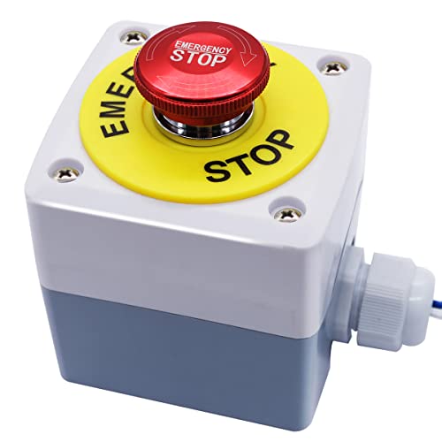 mxuteuk 22mm Waterproof Emergency Stop Push Button Switch Stainless Steel Metal estop Button IP65 12-220V 3A 1NO 1NC Switch Station Box MXU-DT-SH