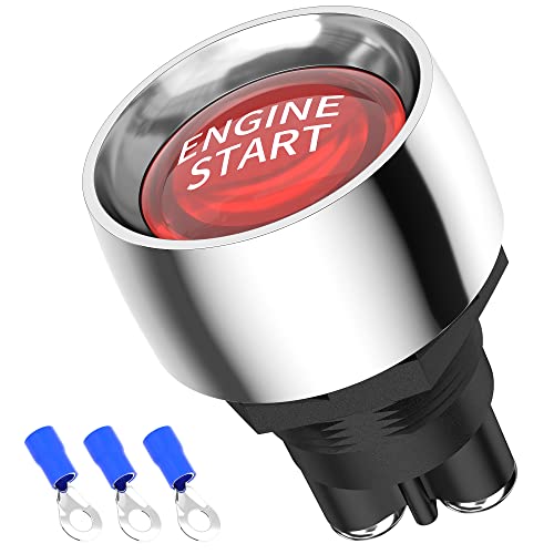 RVBOATPAT 12VDC 50A Engine Start Ignition Switch 3 Pin SPST Push Button Starter Switch Momentary 12 Volt 50 Amp Red Led for Marine Vehicle Racing Car Truck RV