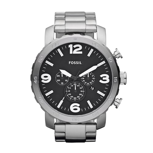 Fossil Men's Nate Quartz Stainless Steel Chronograph Watch, Color: Silver (Model: JR1353)