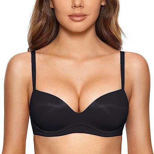 DOBREVA Women's Push Up Bra No Underwire Comfortable Wireless Bras Padded Plunge Black 38C