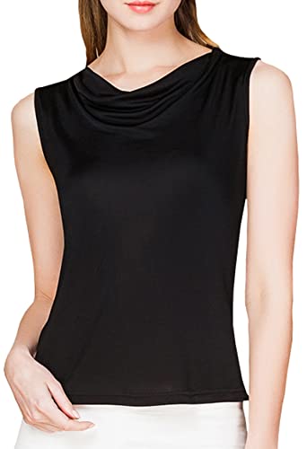 MOROUTLINE Womens Mulberry Silk Tank Top/Sleeveless Cowl Neck Pure Silk Blouse Tops|Summer Real Silk Tank T-Shirt Black Large