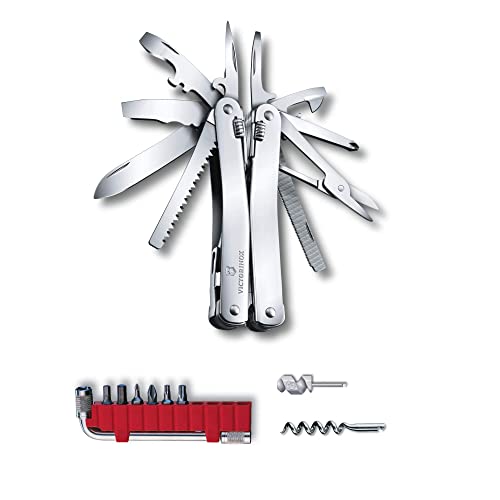Victorinox Swiss Tool Spirit X Plus Ratchet Swiss Army Knife, 35 Function Swiss Made Multi-Tool with Needle-Nose Pliers, Wire Cutter, Crate Opener and Large Blade - Silver