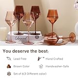 Colorsavant Venus Wine Glasses Set 6-16oz Melanin Colored Wine Glasses with Stem【HandBlown】 Amber Wine Glasses Set,Unique Brown Wine Glasses for Home Deco