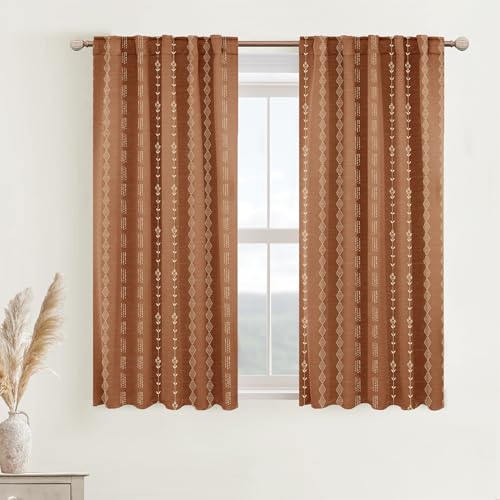 Lino Rosa Short Curtains for Windows Bedroom,Blackout Boho Bathroom Curtains Window Kitchen Curtains 45 Inch Length Terracotta