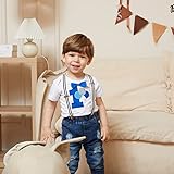 Pinleck Toddler Baby Boy Birthday Clothes Set Bowtie Romper Suspenders Ripped Denim Pants Outfits gifts (Birthday Balloon-1Short, 12-18 Months)