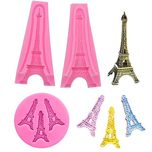2Pcs/Set 3D Paris Eiffel Tower Cake Fondant Mold Silicone Gum Paste Sugar Craft Mold for Cake Cupcake Decorating Polymer Clay Epoxy Resin Candle Mould