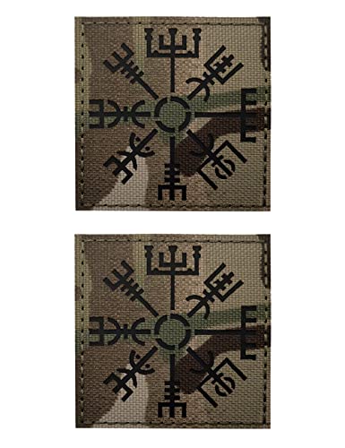 2 PCS AliPlus Viking Vegvisir Patches Helm of Awe Patches IR Infrared Reflective Patches Laser Cut Patches Tactical Morale Patch Hook and Loop 2.36 * 2.36 Inches