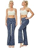 BUBBLELIME 29"/31"/33"/35"/37" 4 Styles Women's High Waist Bootcut Yoga Pants - Basic Printed_Navy_Leopard L-29 Inseam