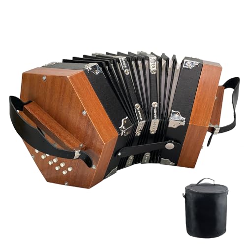 Concertinas,20-key accordion for adults, professional accordion for beginners, adjustable hand straps, instrument accessories (WOOD)