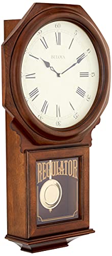 Bulova C3543 Ashford Wall Clock | 25" Schoolhouse Design | Walnut Finish | Harmonic Triple-Chime Movement | Engraving Plate