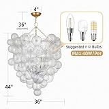 BeyPan Modern Classic Glass Bubble Chandelier 2-Layer 44" High Light Fixtures Mid-Century Swirled Clear Blown Glass Globe Chandeliers Pendant Lights for Stairway Living Room Entryway Foyer