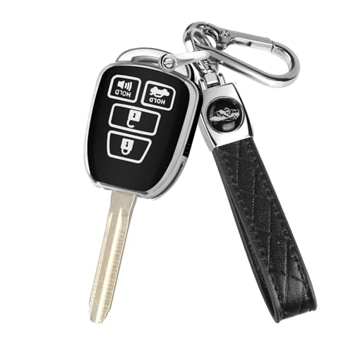 MILD EAST Key Fob Cover for Toyota with Metal Key Chain, Silver Edge Soft TPU Key Fob Shell Case for 2012-2019 Camry Corolla Tacoma, Black