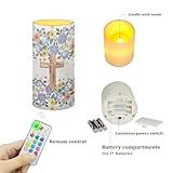 Poceacles Floral Cross Flameless Candle Electric LED Lights with Dancing Flame, with Timer Remote 12 Color Lights, 3 AAA Batteries Operated (Not Include), Exquisite Home Decoration